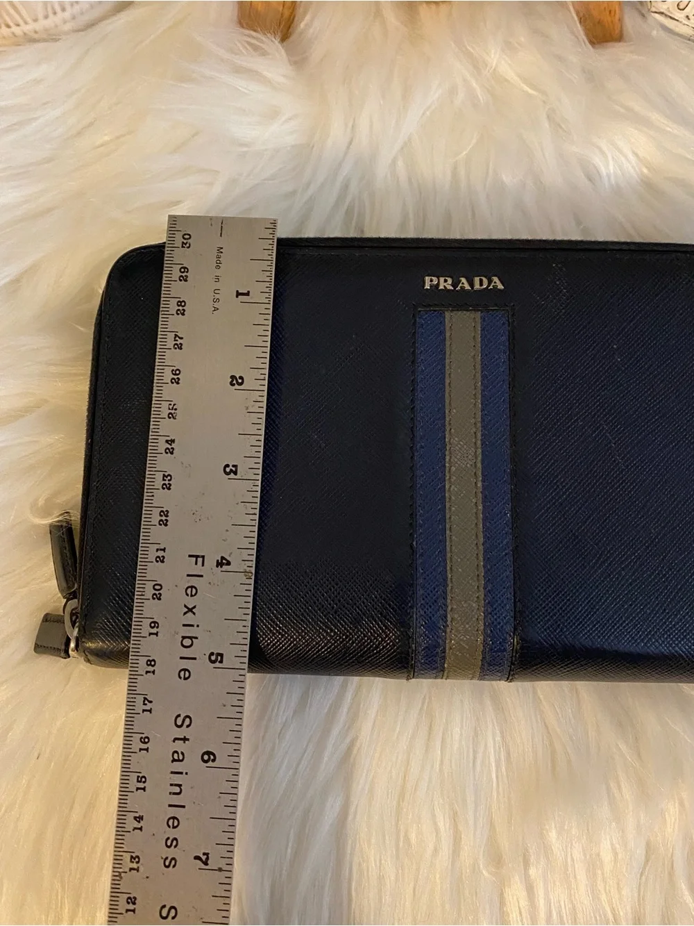 PRADA Unisex Saffiano Double Zip Travel Organizer/ Clutch Wallet with Stripe